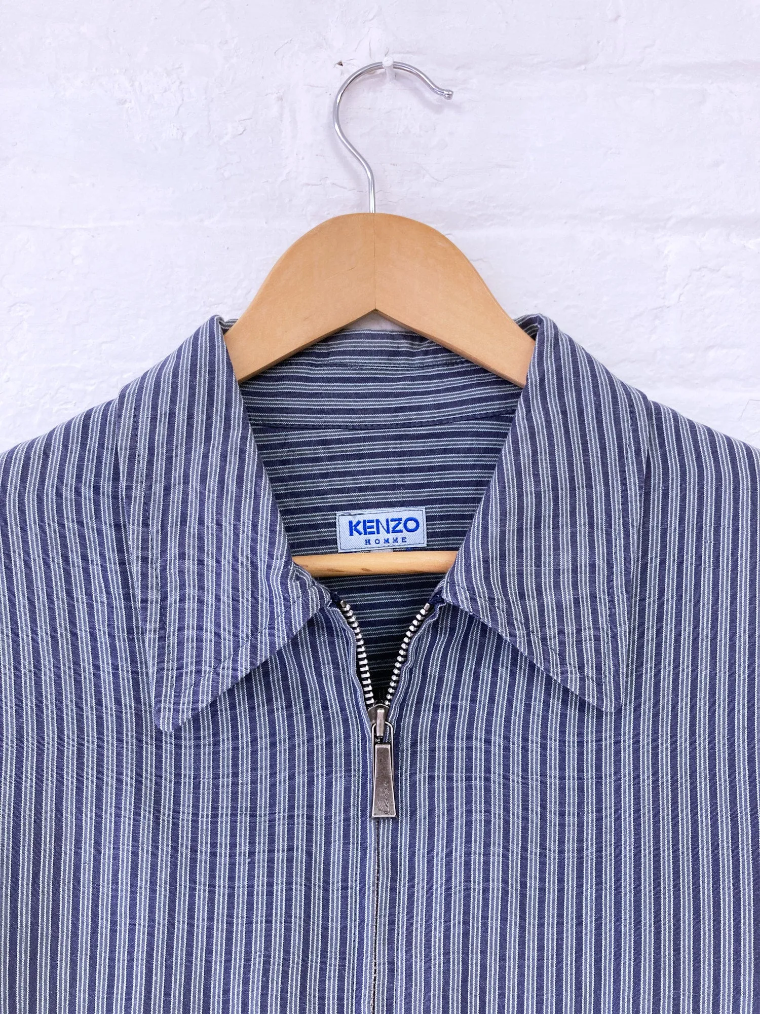 Kenzo Homme 1990s blue striped linen cotton work jacket - sz 2 M S