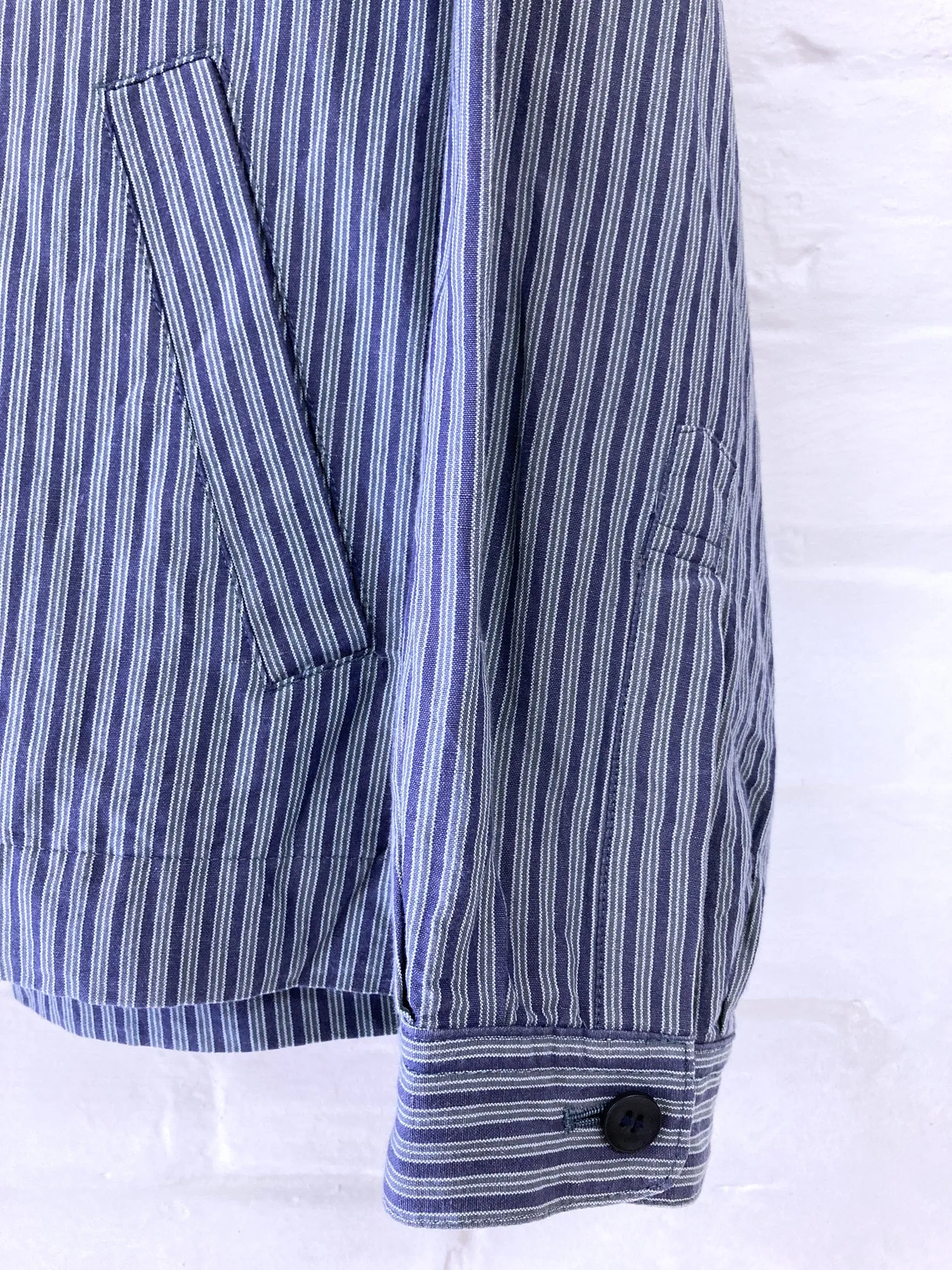 Kenzo Homme 1990s blue striped linen cotton work jacket - sz 2 M S