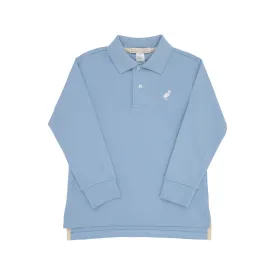 Long Sleeve Prim & Proper Polo & Onesie - Barrington Blue with Worth Avenue White Stork