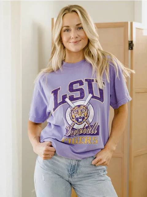 LSU Tigers Women's Violet Comfort Colors Baseball T-Shirt