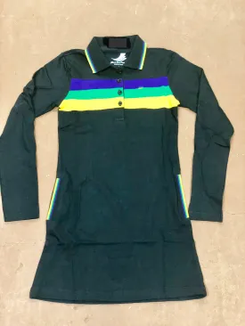 Mardi Gras Girls Black Three Striped Polo Dress