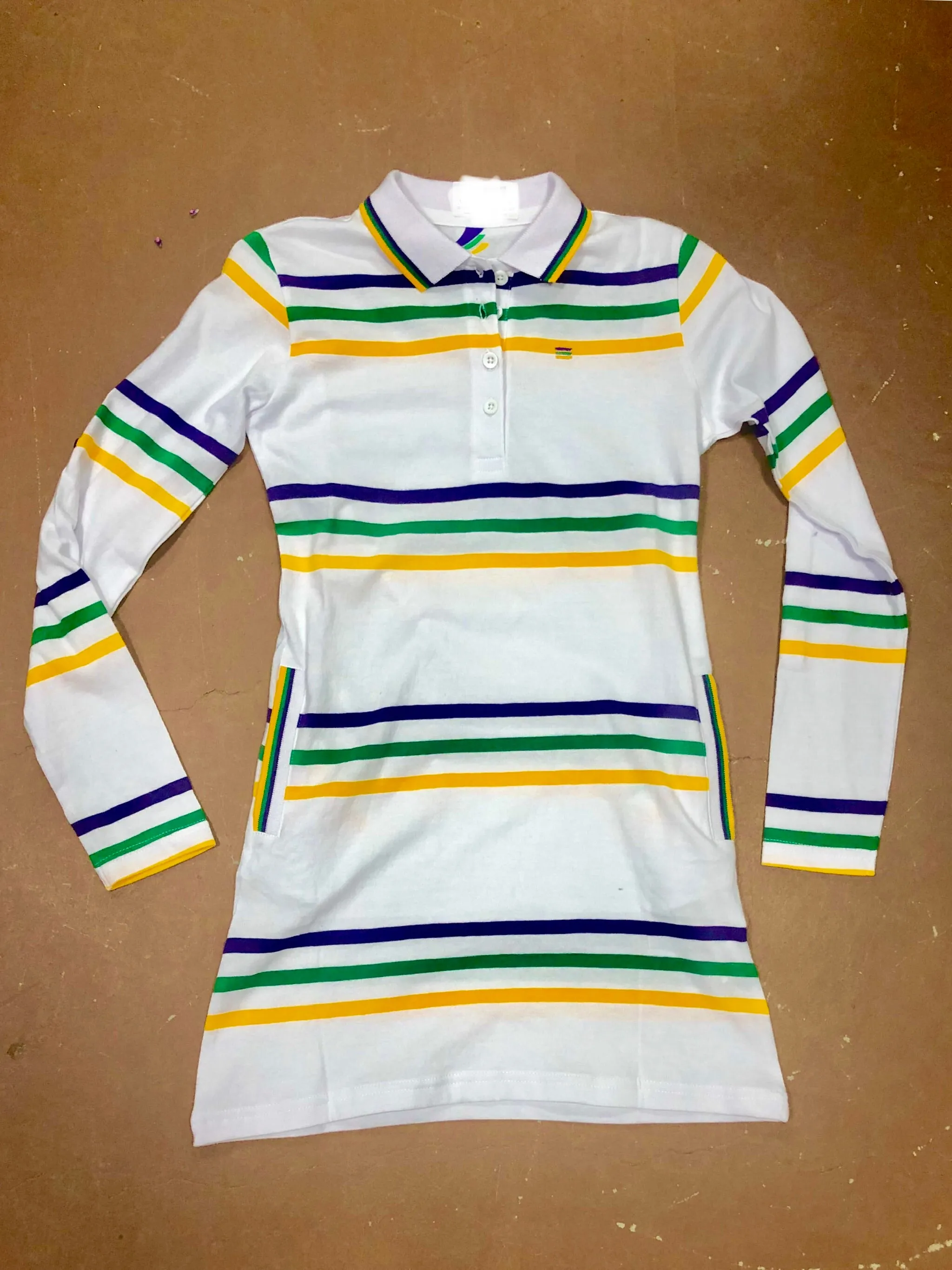 Mardi Gras Girls Thin Striped Polo Shirt Dress