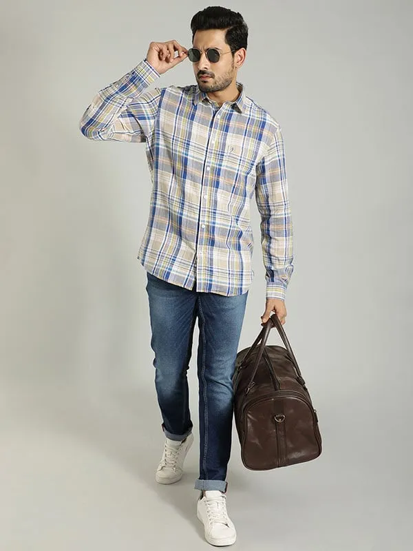 Men Checked Full Sleeve Linen Blend Shirt