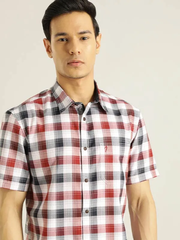 Men Checked Half Sleeve Cotton Blend Shirt