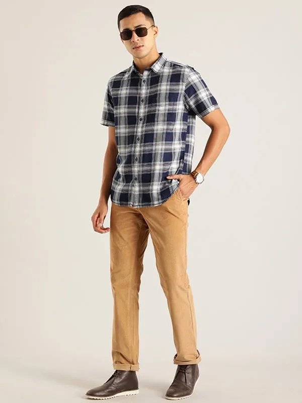 Men Checked Half Sleeve Cotton Shirt