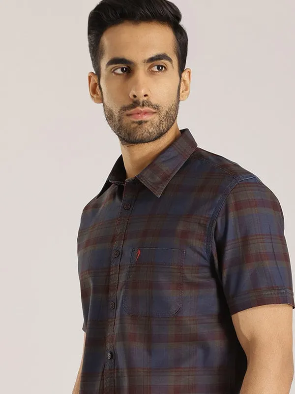 Men Checked Half Sleeve Cotton Shirt