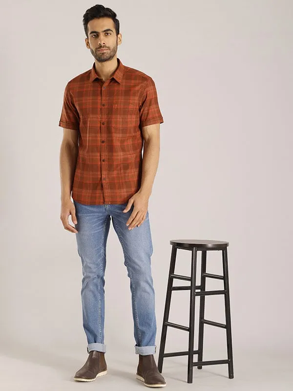 Men Checked Half Sleeve Cotton Shirt