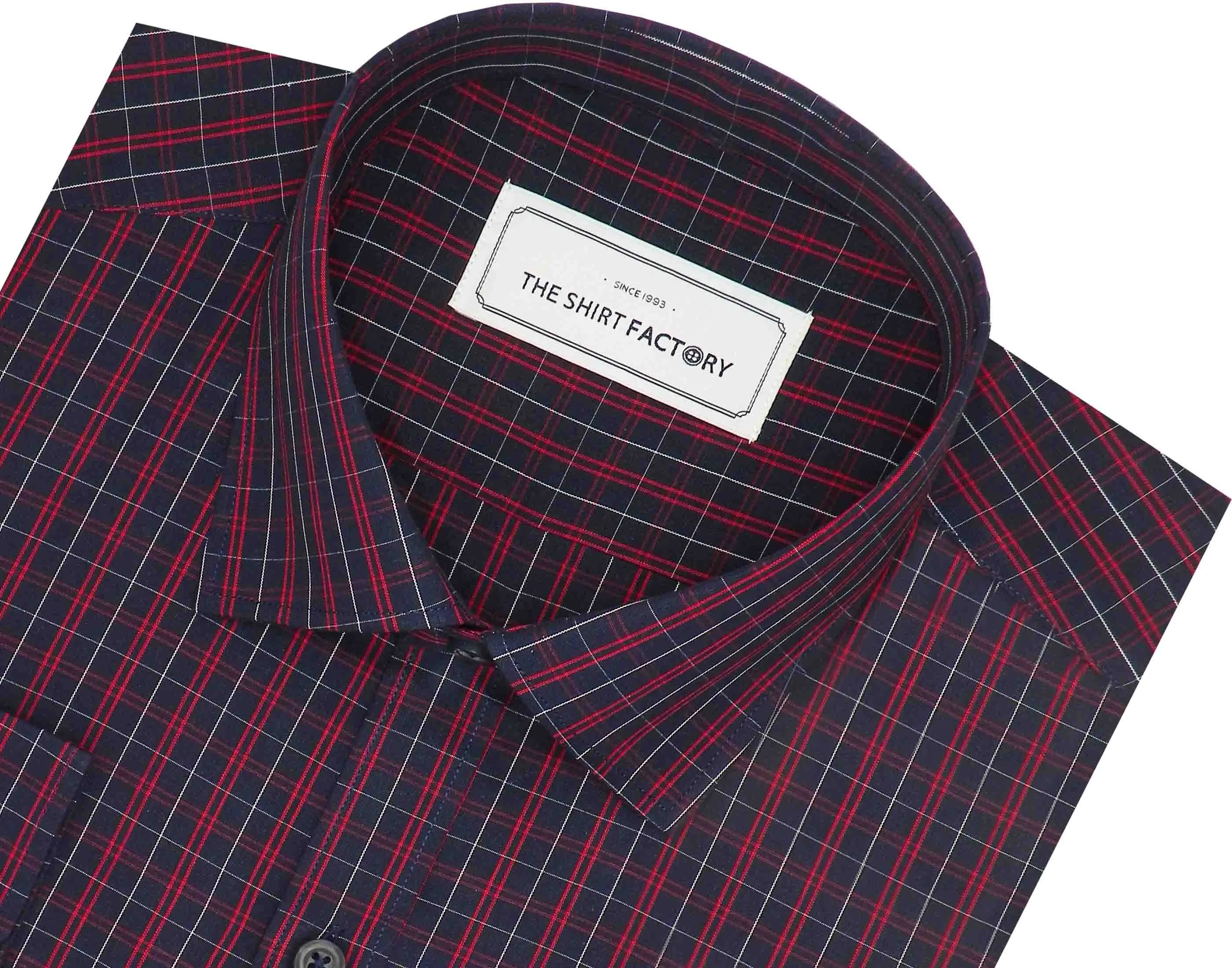 Men's Premium Cotton Twill Check Shirt - Red (0956)