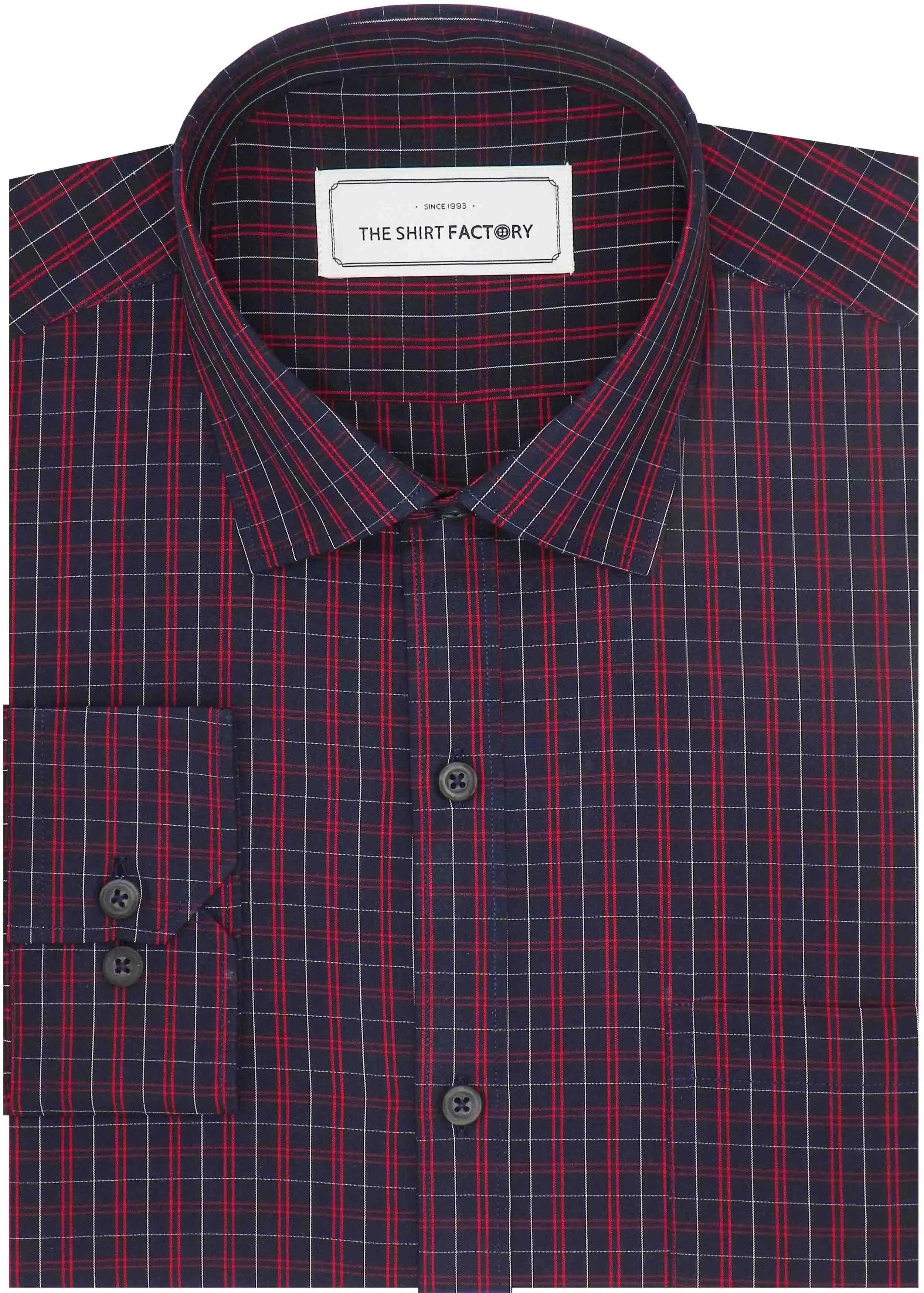 Men's Premium Cotton Twill Check Shirt - Red (0956)