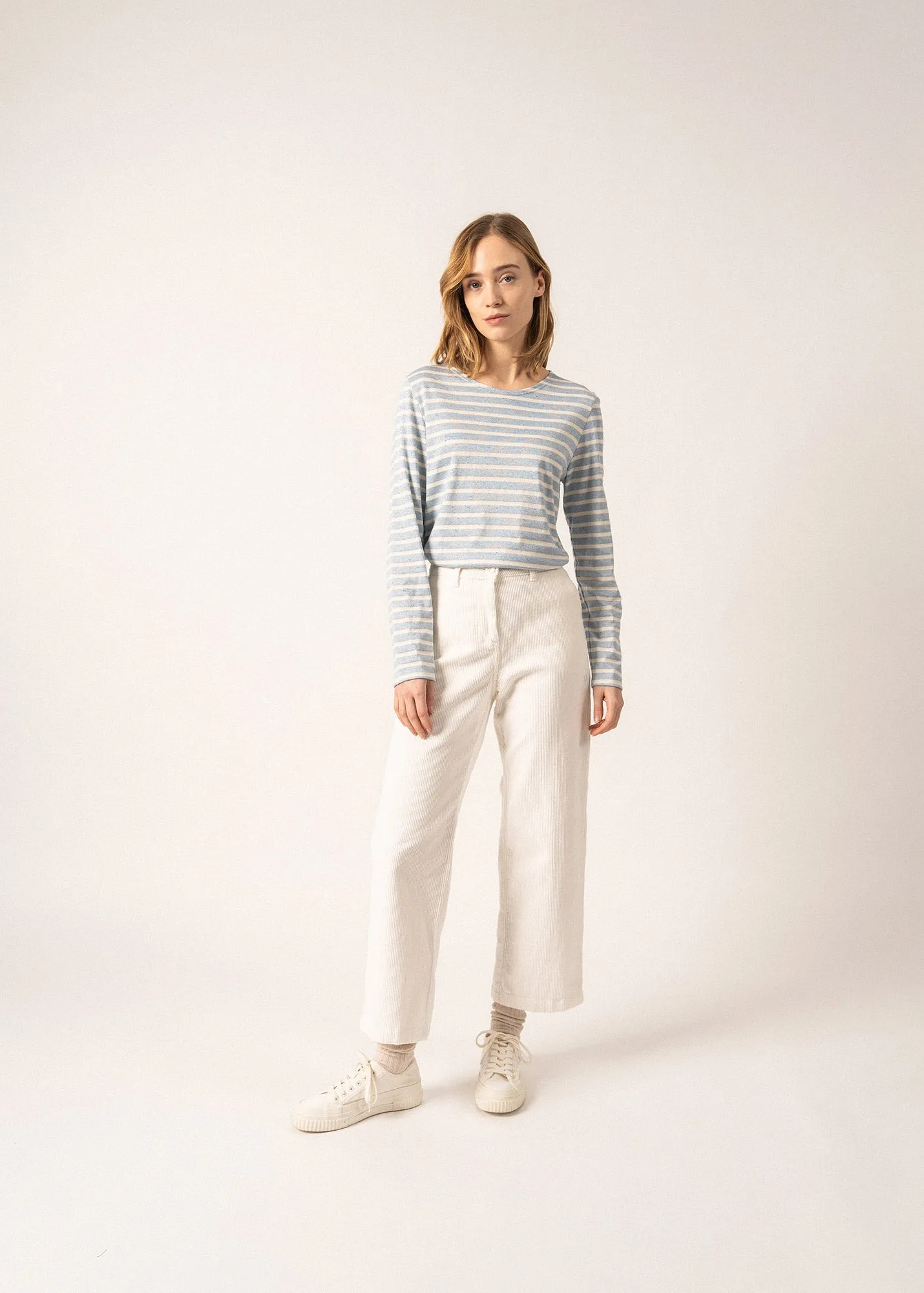 MINQUIDAME GLITTER - Breton Striped Shirt with Glitters | Soft Cotton | Women Fit (LIGHT BLUE / ECRU)