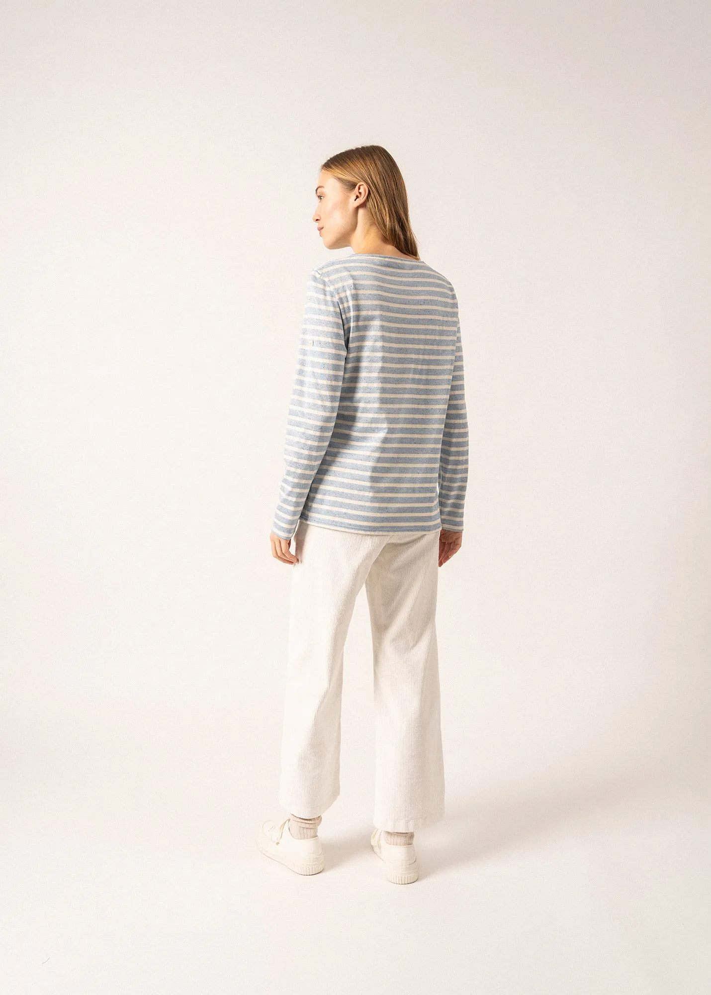 MINQUIDAME GLITTER - Breton Striped Shirt with Glitters | Soft Cotton | Women Fit (LIGHT BLUE / ECRU)