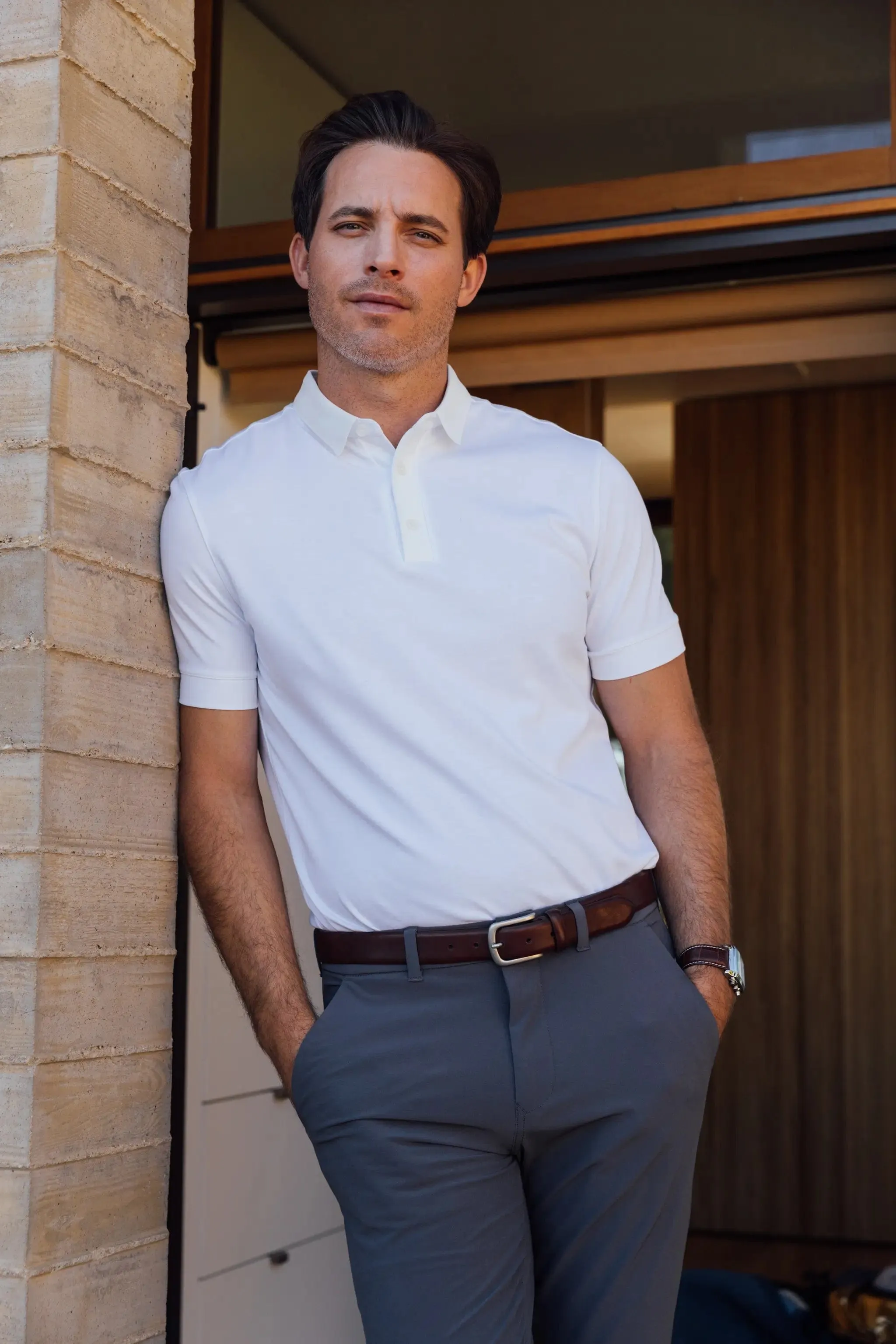 Mizzen   Main Kent Shortsleeve Polo in White Solid - Men's