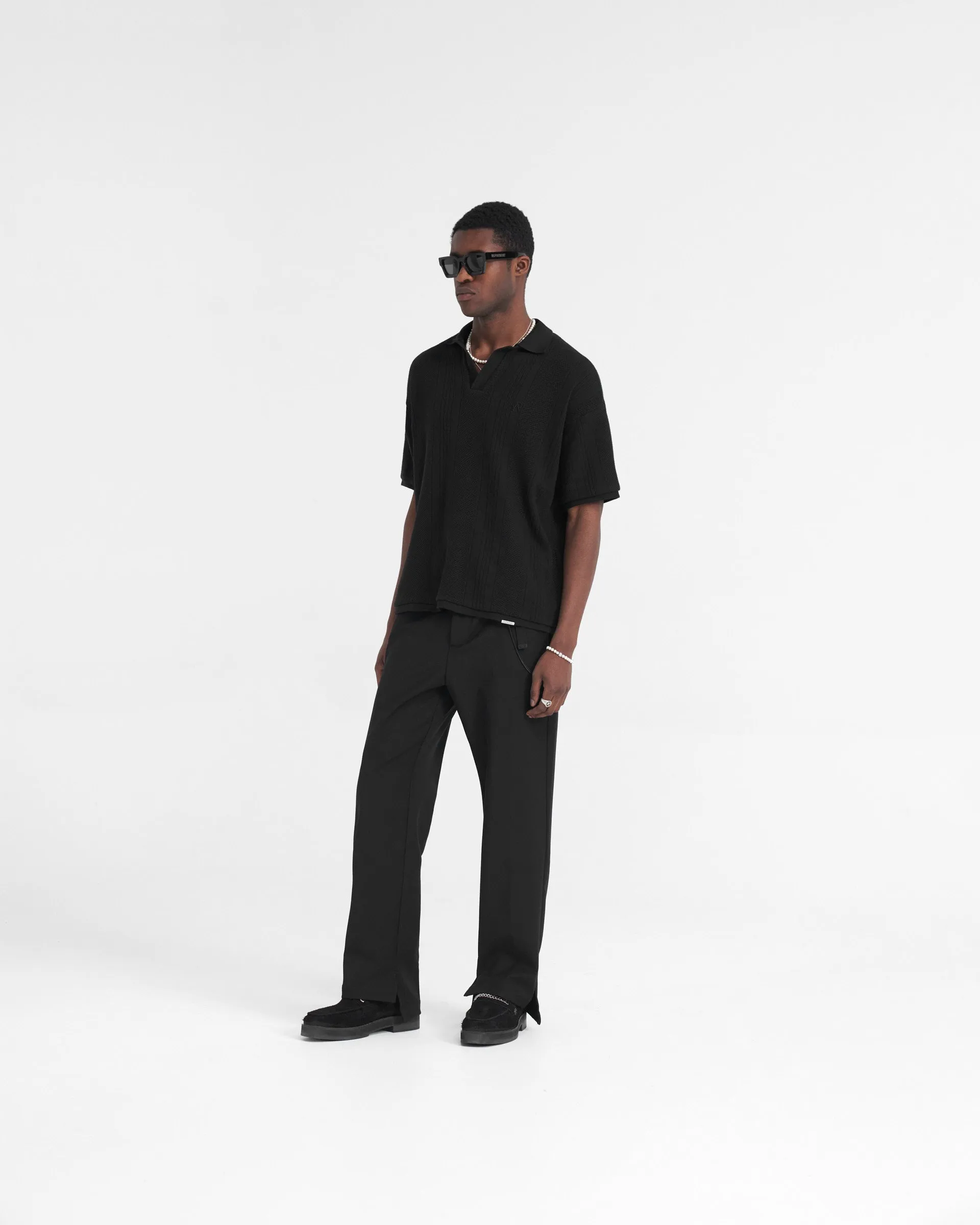 Open Stitch Polo - Black