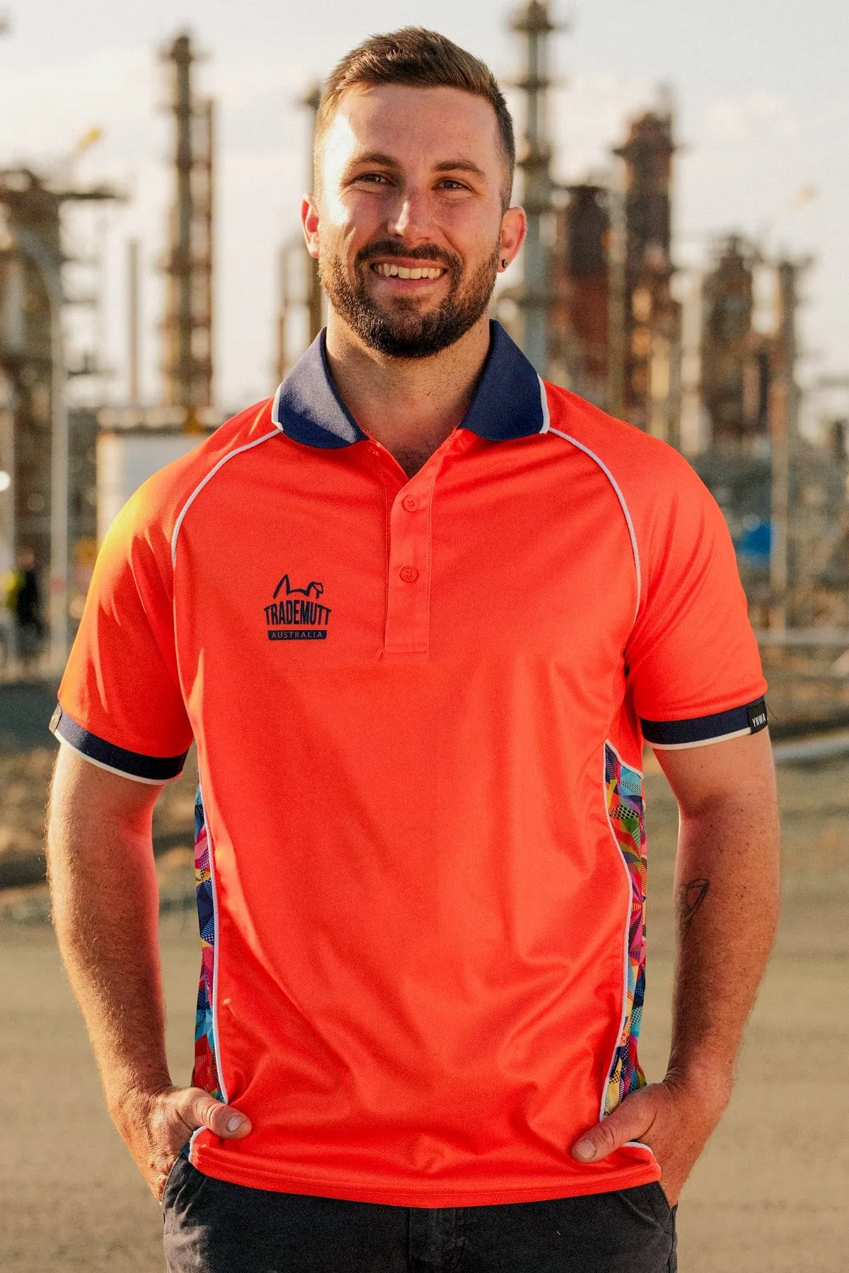 Orange Fractal Short Sleeve Polo