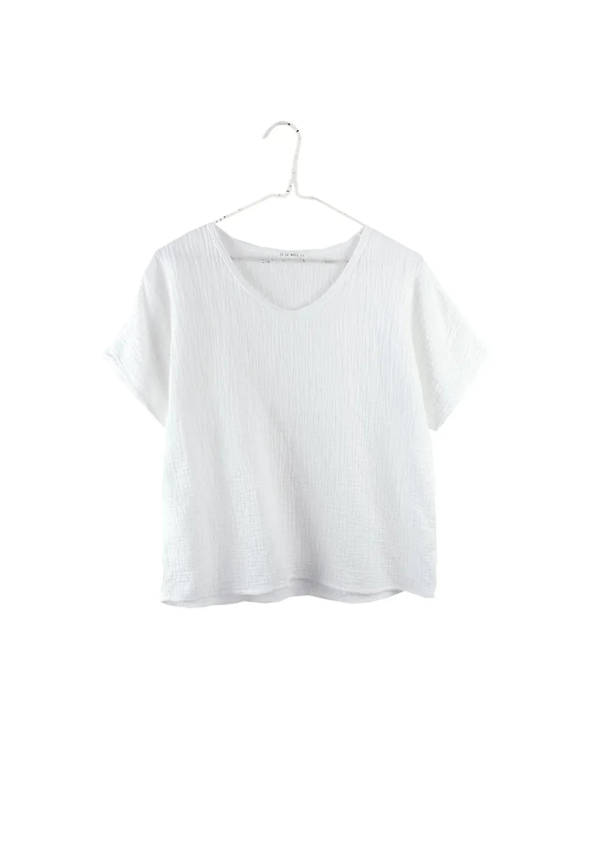 Organic Gauze Short Sleeve Top in Salt