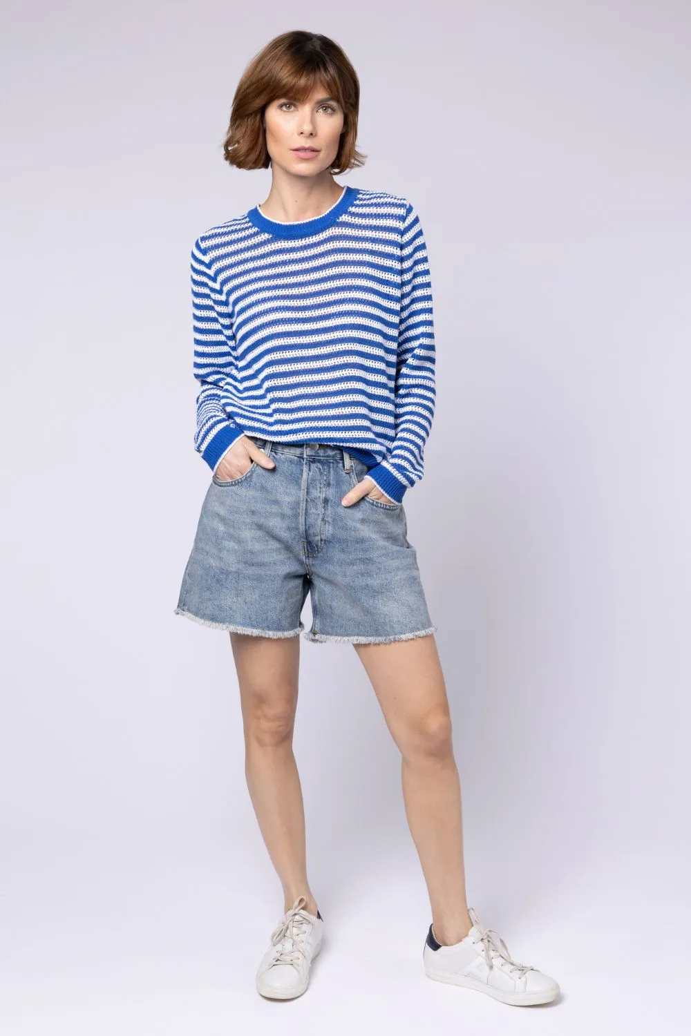 PAIGE POINTELLE STRIPE JUMPER (BLUE/WHITE)