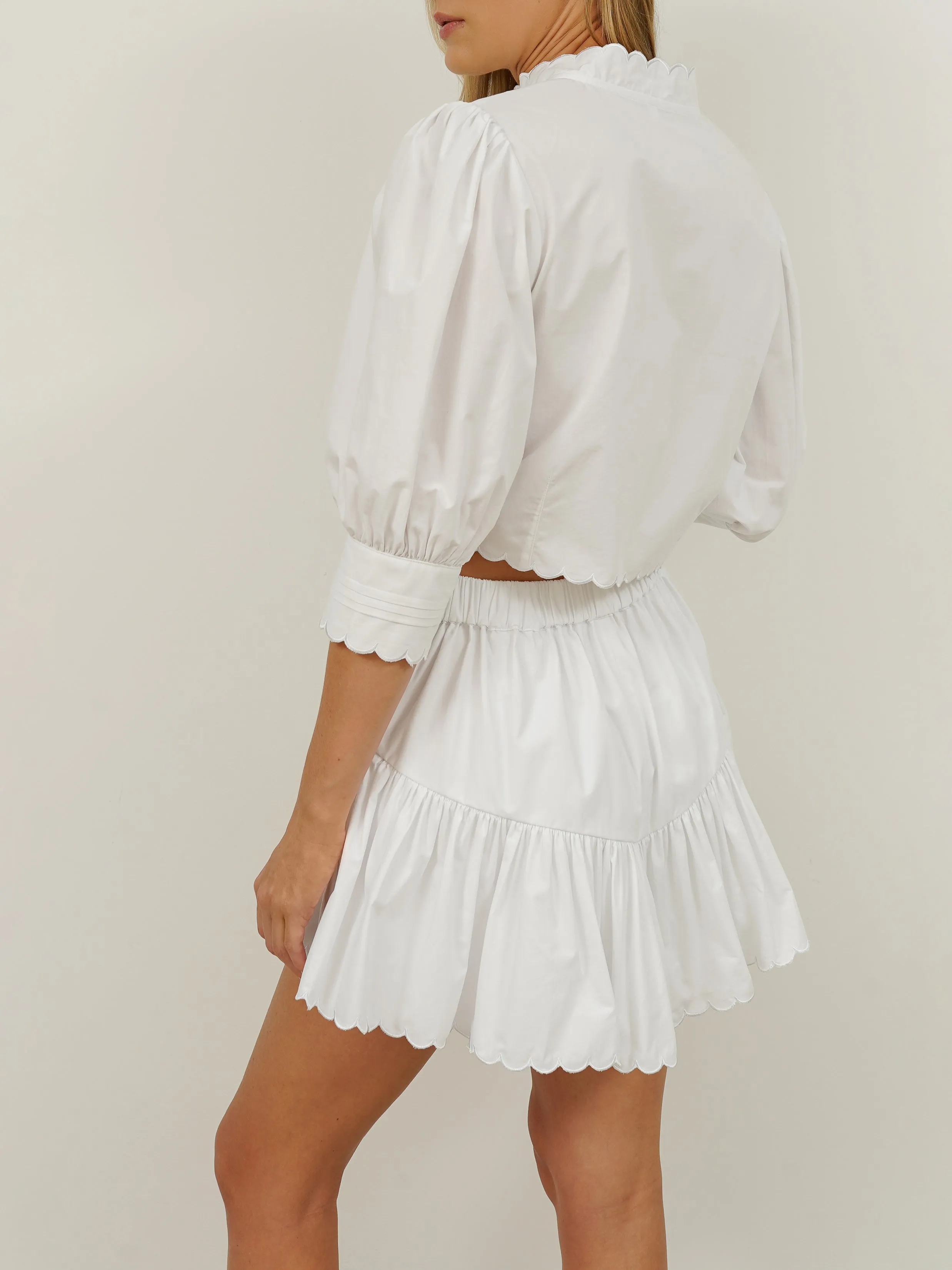 Paulette Scalloped Cotton Shirt | White