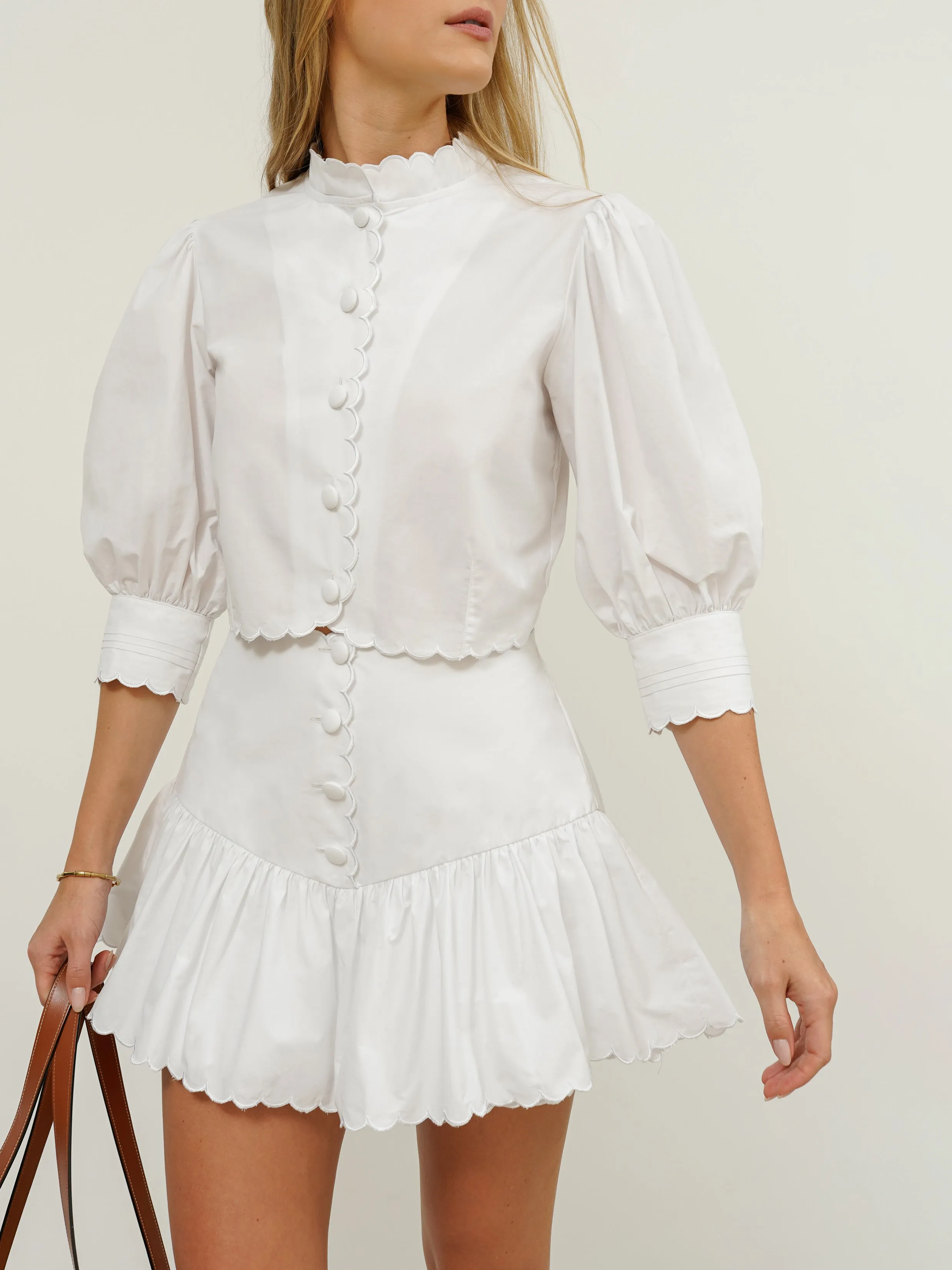 Paulette Scalloped Cotton Shirt | White