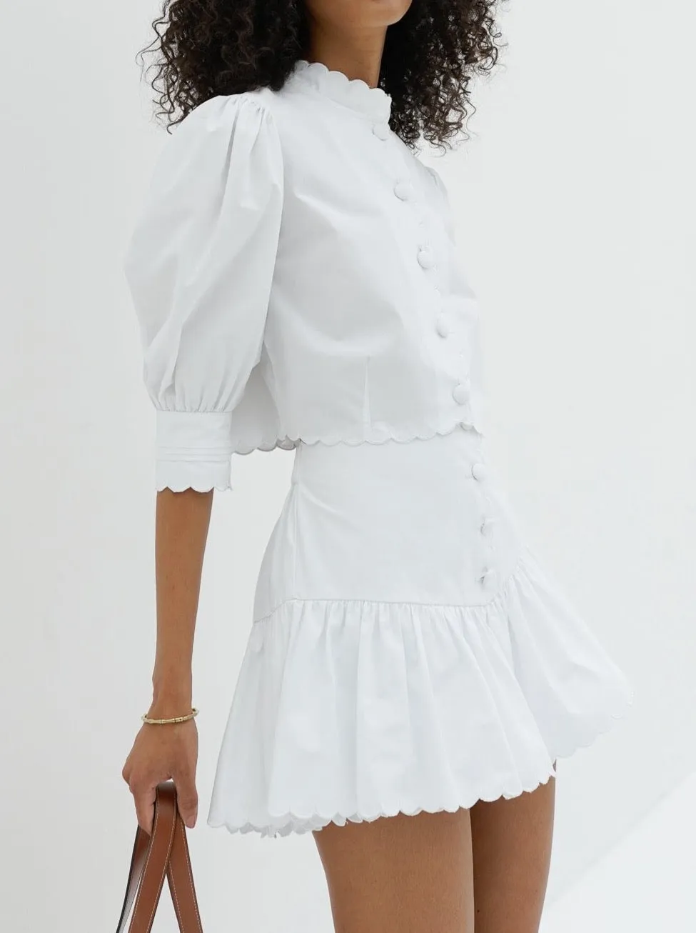 Paulette Scalloped Cotton Shirt | White