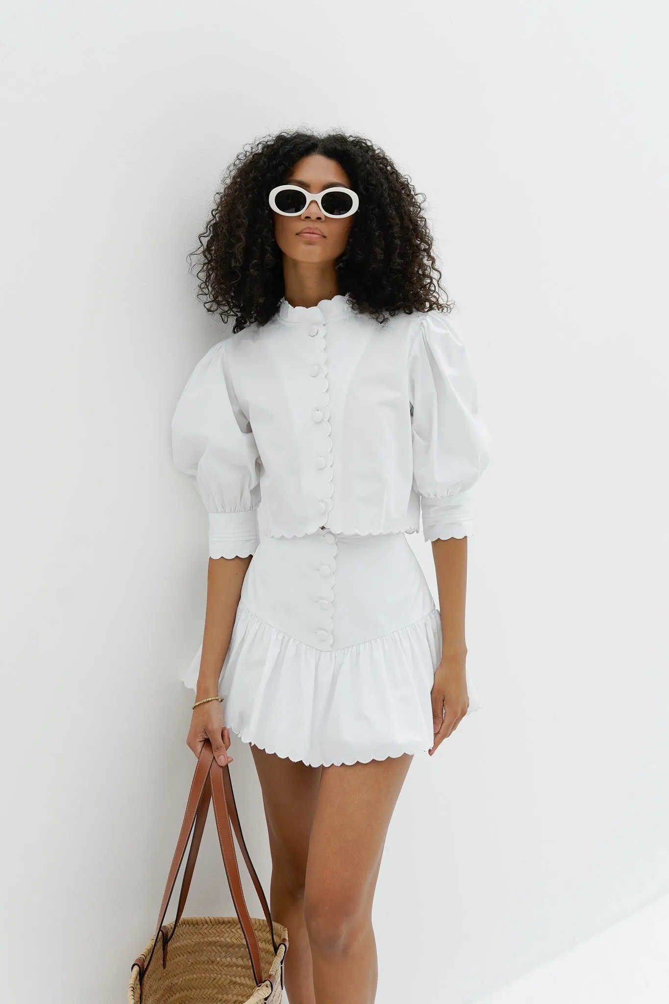 Paulette Scalloped Cotton Shirt | White