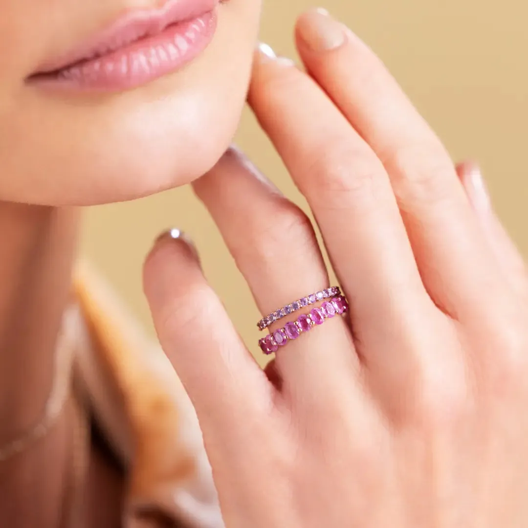 Pink Sapphire Oval Eternity Band