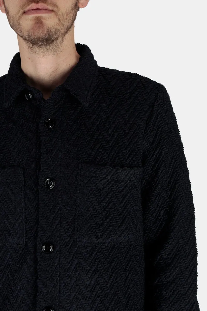 Portuguese Flannel Knited Herringbone Overshirt Shirt (Navy)