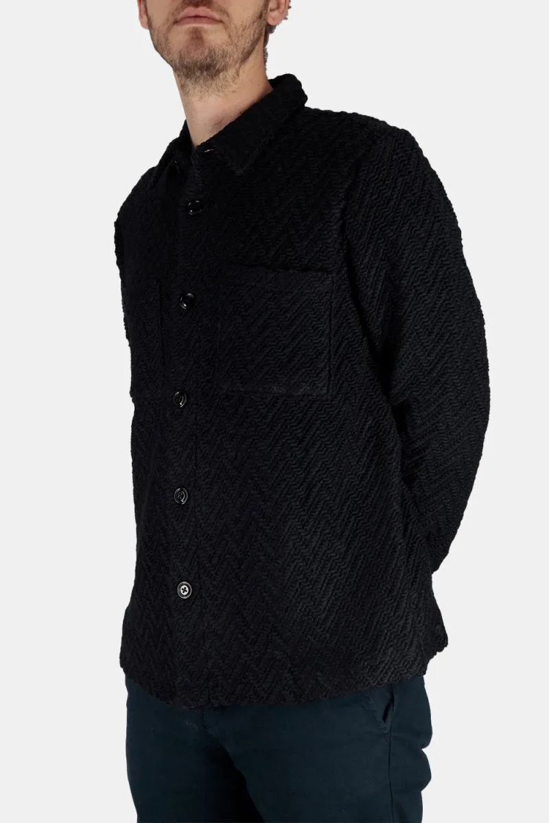 Portuguese Flannel Knited Herringbone Overshirt Shirt (Navy)