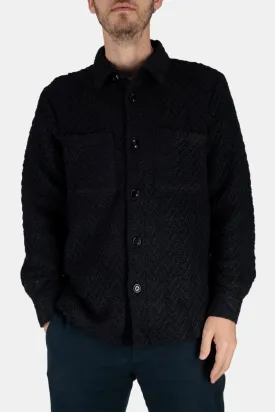 Portuguese Flannel Knited Herringbone Overshirt Shirt (Navy)