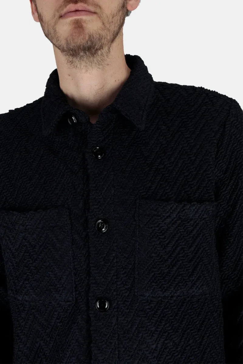 Portuguese Flannel Knited Herringbone Overshirt Shirt (Navy)