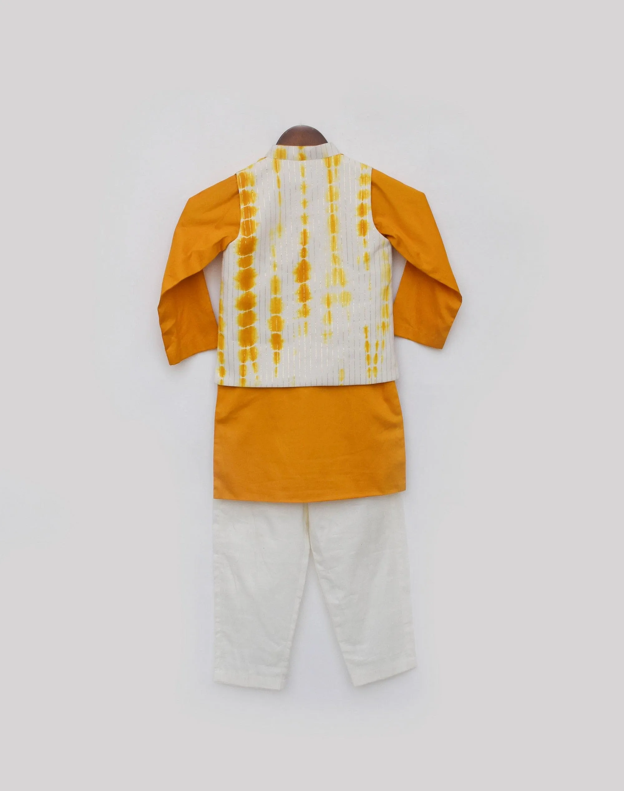 Pre Order: Yellow Tie and Die Nehru Jacket with Kurta and Pant