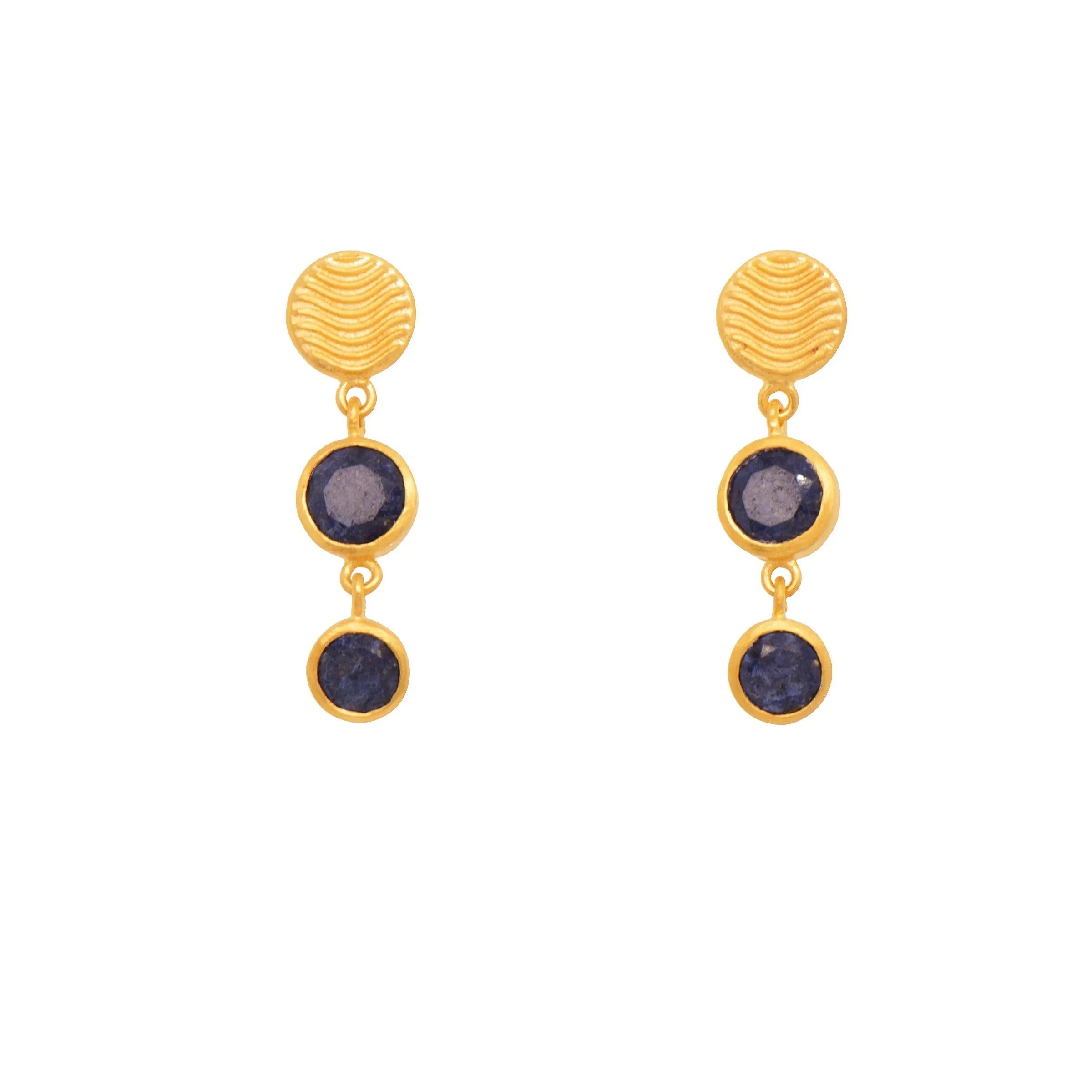 Serenity 2 Bezel Drop Earrings 24K Gold Vermeil