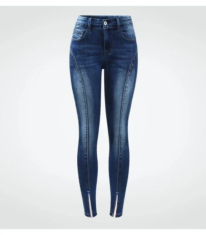 Stretchy Denim Jeans - High Street Style, Skinny Fit, Ankle-Length Women's Denim Pants