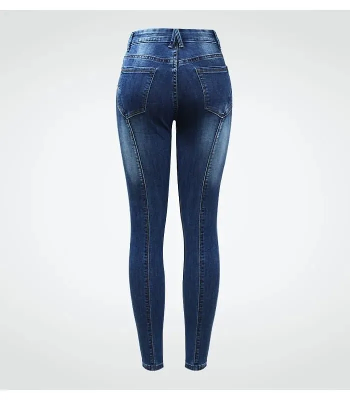 Stretchy Denim Jeans - High Street Style, Skinny Fit, Ankle-Length Women's Denim Pants