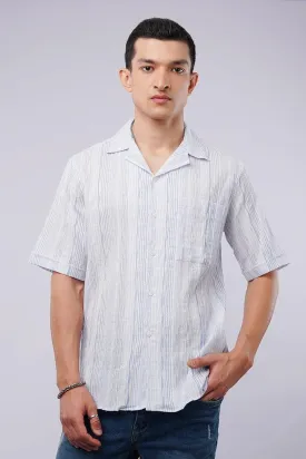 Striped Texture Cuban Shirt - Blue & White