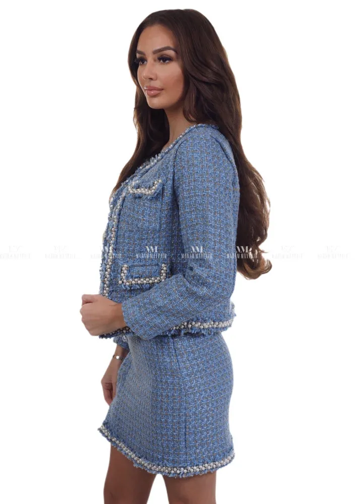 Taylor Jewelled Blue Tweed Suit