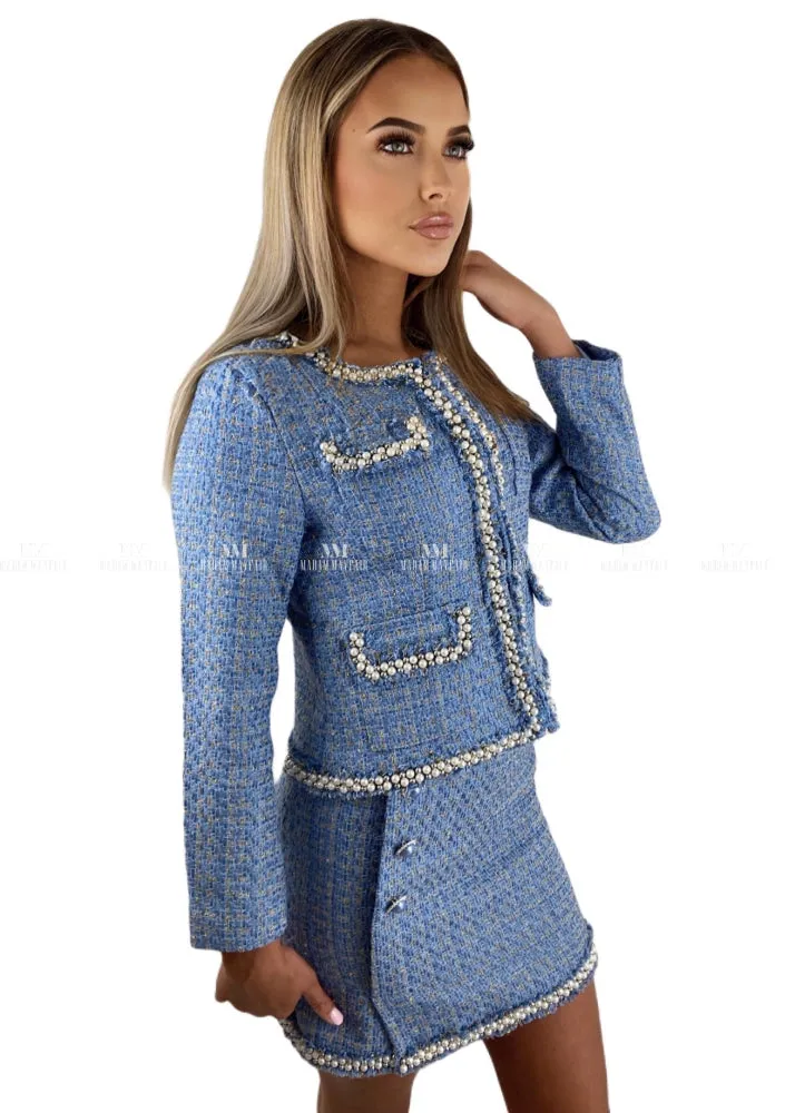 Taylor Jewelled Blue Tweed Suit