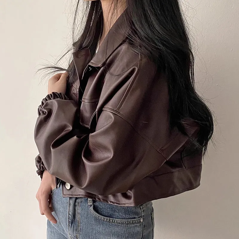 Versatile Short Jacket Leather For Women warm leather jacket