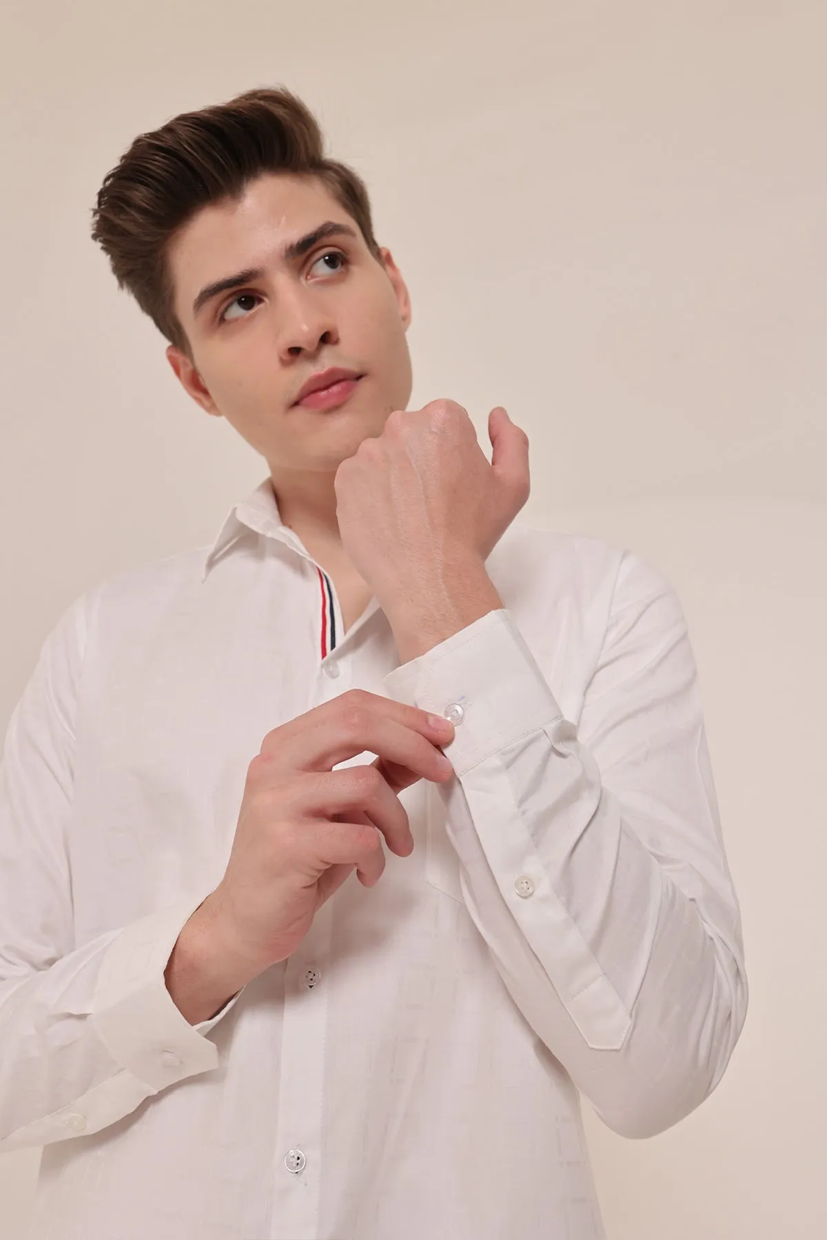 White color super premium jacquard cotton shirt full sleeves | Stylematters